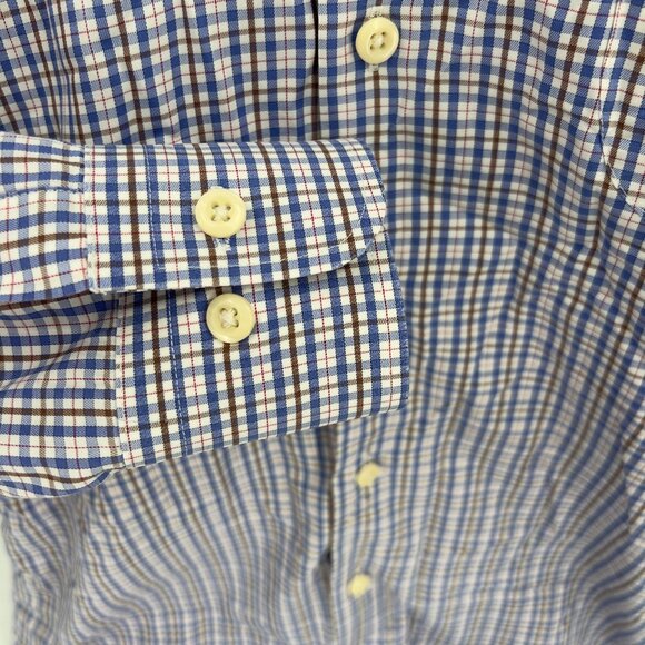 Peter Millar Mens Button-Down Shirt Small Blue Brown Checkered Long Sleeve 100% - Picture 7 of 8